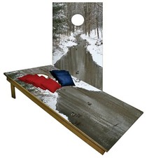 CORNHOLE BEANBAG TOSS GAME w Bags Game Boards Ducks Winter River Snow Set