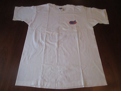 T-shirt vintage anni 90 1996 SURF LAVANDERIA - PROMO bianca L punto singolo USA RARA! - Foto 5 di 6