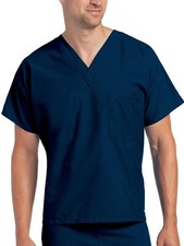 Landau Essentials Scrubs Top V Neck 1-Pocket Navy Blue MEDIUM Relaxed Fit 7502 