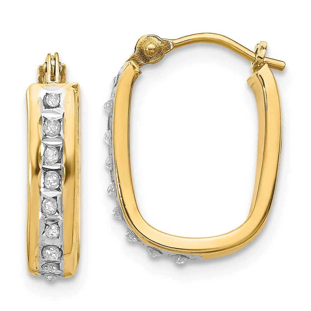 14k Gold Diamond Fascination Squared Hinged Hoop Earrings 0.63