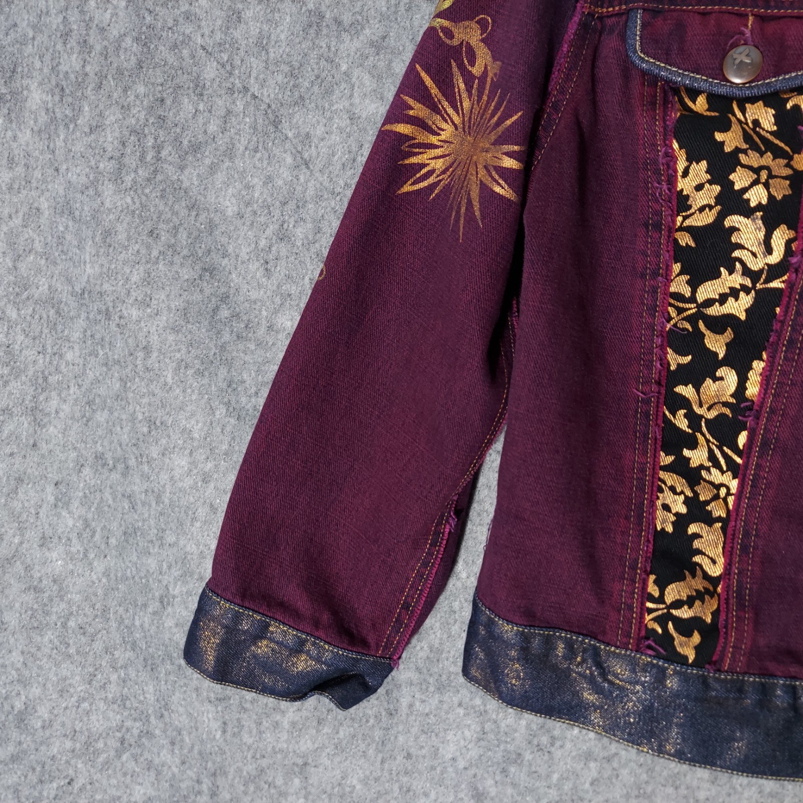 Express Denim Jacket L Metallic Patchwork Embroid… - image 3