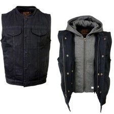 Milwaukee Leather 3015 Men's 'Rustic' Hooded Black Denim Motorcycle Riding Vest