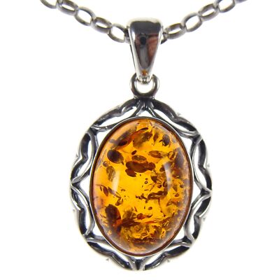 Pendentif Ambre Naturel Monté Sur Argent 925 - Bijou Femme - Dimensions 22x11x5 Mm - Neuf Avec étiquettes