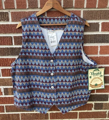 NWT VINTAGE VIVALDI JEANSWEAR Women's VEST Southwest Aztec Geometric XL