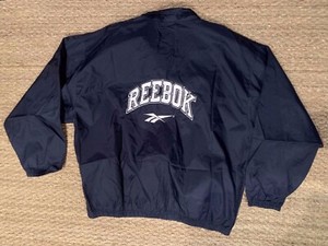 复古锐步尺寸l 男式足弓spellout 标志拉链风衣夹克海军 Ebay