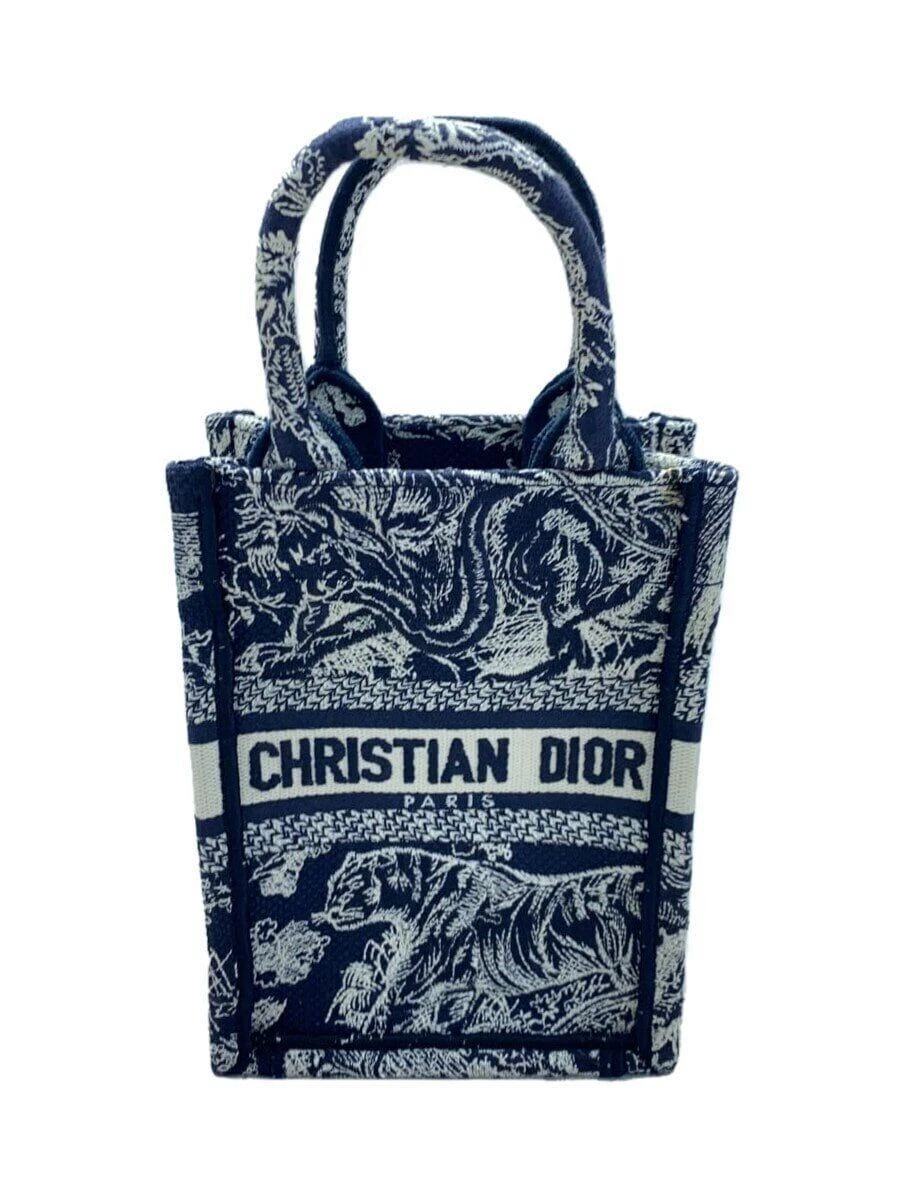 Sac bandoulière Christian Dior livre fourre tout vertical mini toile bleu marine totalement utilisé