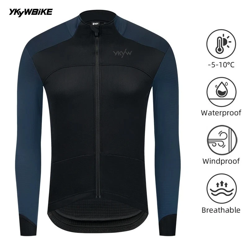 YKYWBIKE Men Cycling Jacket Winter Thermal Fleece Bicycle Tops Waterproof 0°C - Image 2 of 4