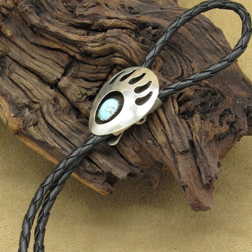 Sterling Silver and Turquoise Shadowbox Bear Paw Bolo Tie - Picture 3 of 7