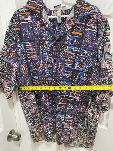 Vintage 1980s Pro Spirit Button Up Shirt Multicolor Purple Black XL With Pocket - Picture 5 of 6