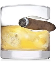 The Wine Savant Whiskey Glass With Built-in Cigar Rest 12 Ounce 