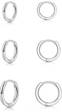   Silver Plated 3 set Tiny Huggie Hoop Earrings W/ Sterling Silver Posts  