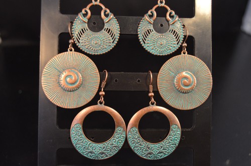 Lot of 3 Pairs Circular BRASS PATINA EARRINGS New! Jewelry USA QUALITY SALES!!! - Picture 3 of 7