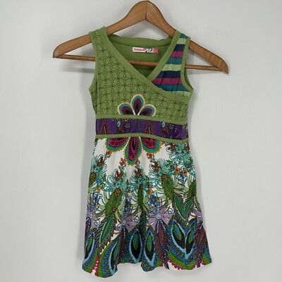 Desigual Dress Girls 7-8 Green Sleeveless Berrandule Floral Embroidered  Mini | eBay