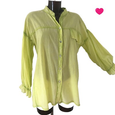ITALY LEICHTE OVERSIZE BLUSE BALLONÄRMEL GRÜN 38 40 42 44 TREND TUNIKA