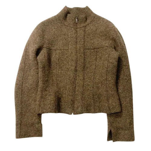 Giacca donna CHANEL lana zip marrone manica lunga senza colletto casual taglia 42 XL