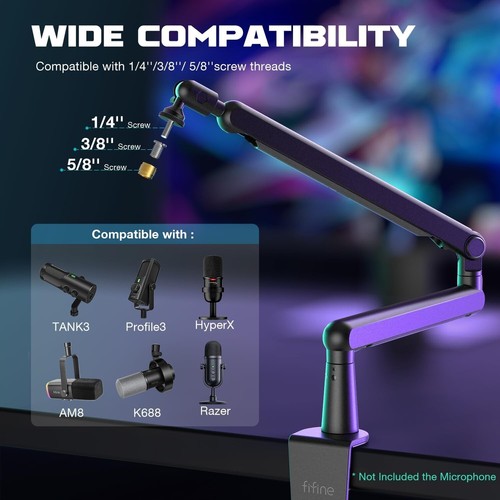 FIFINE Microphone Boom Arm, Low Profile Mic Arm Stand with Desk Mount Clamp, ... - Picture 8 of 9