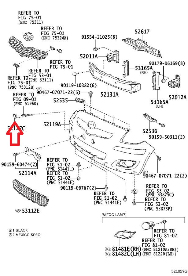 08 11 TOYOTA YARIS HATCHBACK FRONT RIGHT SIDE BUMPER TOWING HOOK