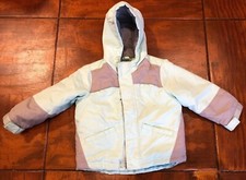 Old Navy Hooded Puffy Polyester Filled Jacket Girls Siz 3T Light Green Gray zip