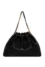 Rebecca Minkoff Women Soft Tote Leather Gold Tone Hardware Chain Solid Black New