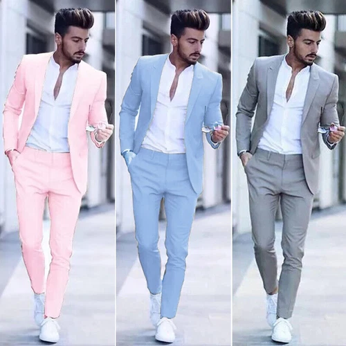 Tuta da uomo 2 pezzi sposi smoking formale matrimonio business blazer aderenza slim - Foto 3 di 28