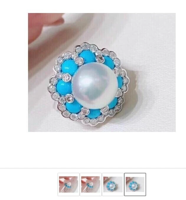 Nuevo Precioso ENORME AAAA 10-11mm Mar del Sur Blanco REDONDO Anillo de Perlas 925S Foto 4 de 4