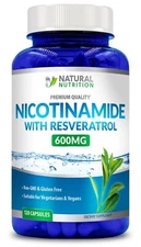 Nicotinamide 600mg with Resveratrol  Vitamin B3 - 120 Veggie Capsules  Non-GMO