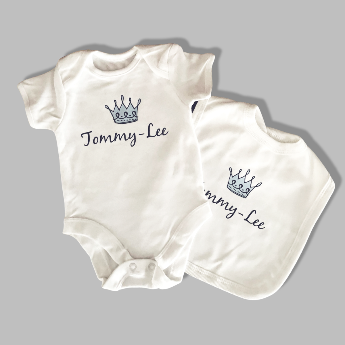 PERSONALISED boys baby clothing PRINCE CROWN vest babygrow bib