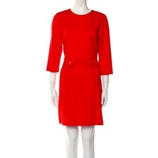 Magaschoni 6 Red Dress 3/4 Sleeve Office Pretty Woman Nautical Gold Button Cute