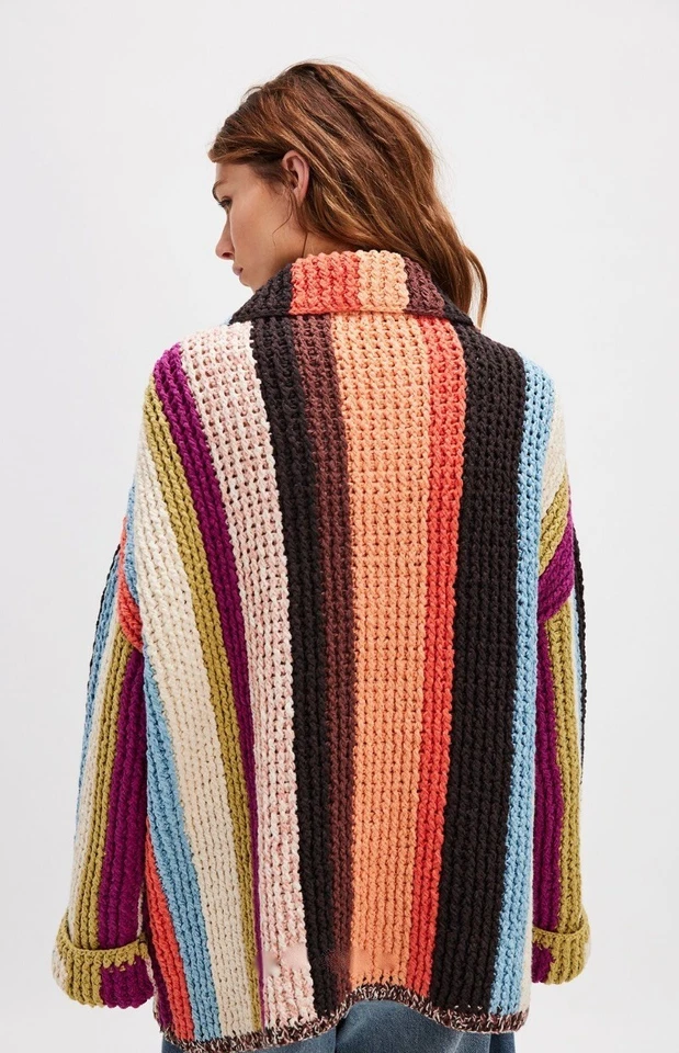 Suéter Cardi Free People Everything Peso Pesado Rayas Bolsillos con Cremallera S NUEVO Foto 4 de 4