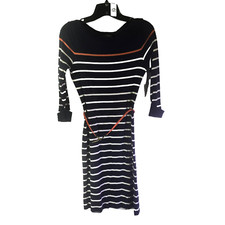 Ralph Lauren Bodycon Work Dress PS Navy White  Stripe Belted Old Money Classic