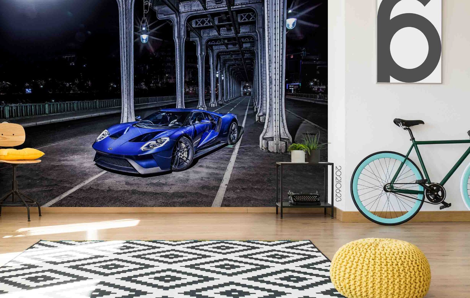 3D City Building Blue Car Self-adhesive Removable Wallpaper Murals