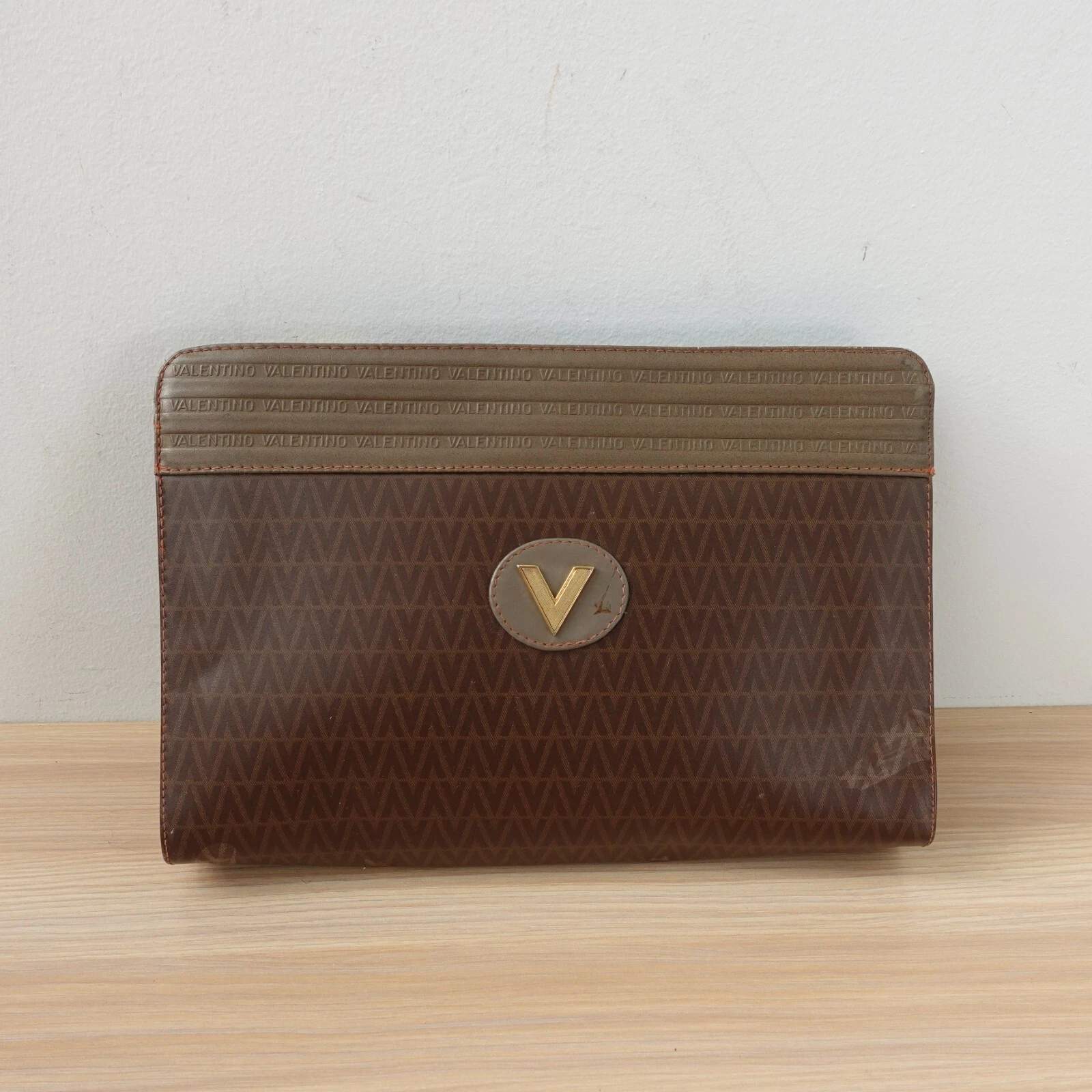 Pochette vintage Valentino monogramma piccola borsa pelle marrone PVC MARIO ITALIA