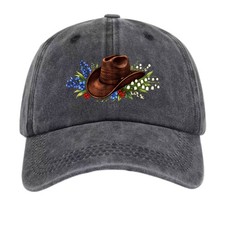 Western Cowboy Hat Floral Graphic Vintage Washed Baseball Cap, Boho Cowgirl Hat