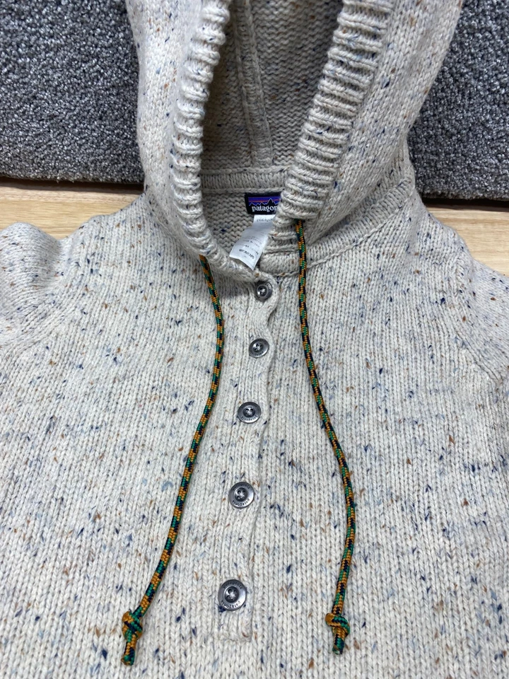 Patagonia Hoodie Womens Small Ranchito Hoody Merino Wool Knit Jumper Oatmeal - Image 3 of 4