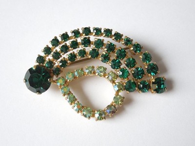 Vintage Brosche Strass grün Aurora Borealis 50er Schmuck 11,5 g/5,2 x 3,5 cm