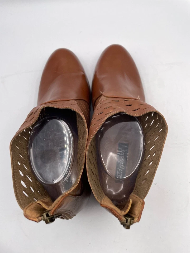 Botín ZigiSoho Ajay para mujer talla 9 cuero marrón perforado recorte cremallera trasera Foto 4 de 4