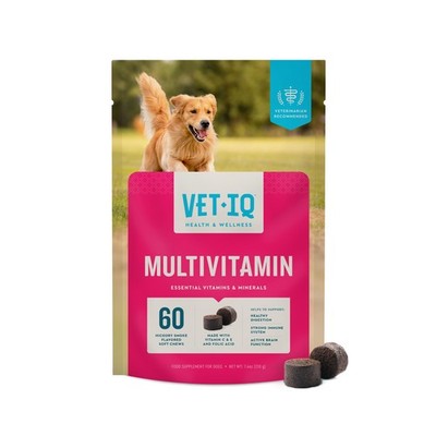 VetIQ Multivitamin Supplement for Dogs, Supports Active Brain 60 Count, Brown 