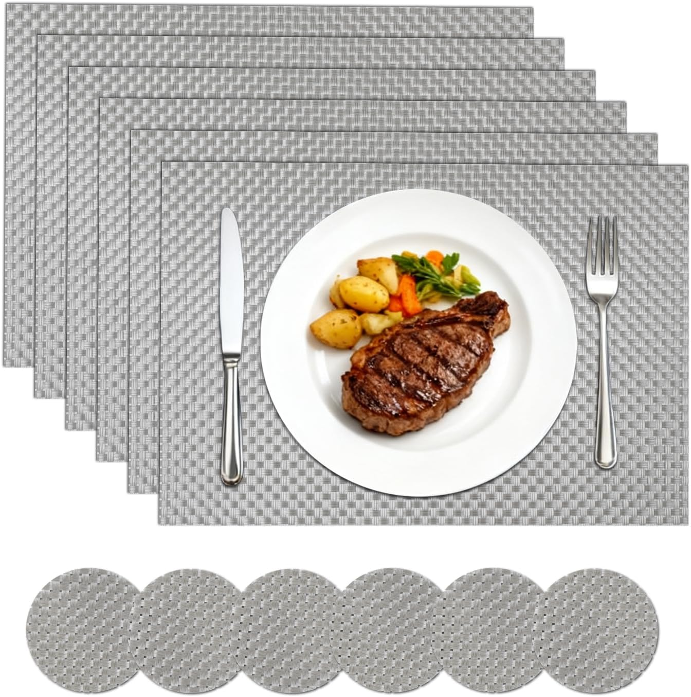 Homcomodar Placemats and Coasters Set of 6 Heat Resistant Table Place Mats Washa