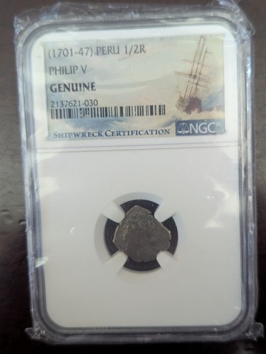 Peru 1/2 Real Philip V Genuine Silver Shipwreck NGC (1702-47)