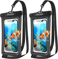 ProCase 2 Pack Floating Waterproof Phone Pouch Up to 7", IPX8 Floatable Black 