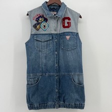Guess Jeans Vintage Denim Vest Dress Blue Two Tone Patches Longline Small