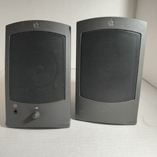 Vintage Apple Design Wired Computer Speakers M2497 Gray 1993 Tested 1 bad leg