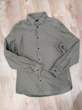 AllSaints Mens Shirt Medium Khaki Olive Brushed Cotton Button Up Long Sleeve