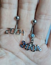  2  2004 Belly Button Navel Ring Body Jewelry Piercings With Blue Rhinestones