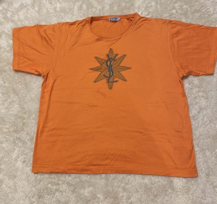 Autentica T shirt Yves Saint Laurent manica corta cotone arancione taglia M donna