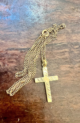 Cross Necklace Vintage 12K Gold Filled Textured LAMODE GF Pendant 18  Chain