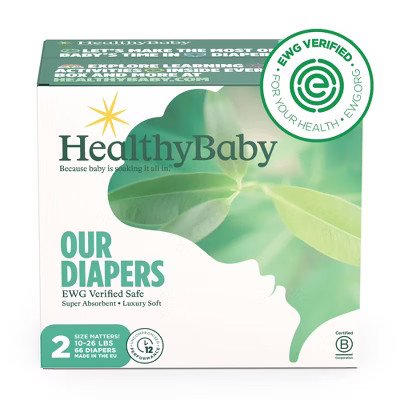 HealthyBaby Certified Safe Organic Cotton Enhanced Diapers 66ct Size 2 EWG