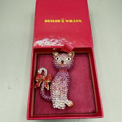Neu Butler & Wilson goldfarbene Katzenbrosche Strass Kristall verpackt 6 cm