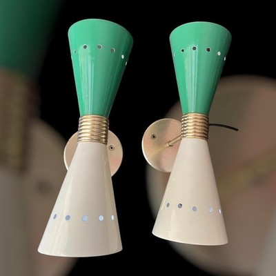 Italian Modern Brass Diabolo Wall Sconce Green And White Sputnik Light Gift Item