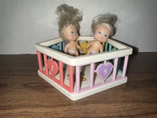 Vintage 1990’s Quints TYCO Doll Accessories Play Pen And 2 Dolls